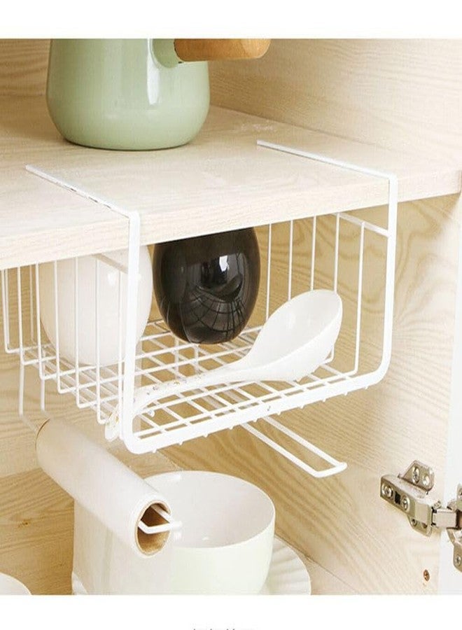 Go Hooked Multipurpose Under Shelf Basket 12" Wire Rack Cabinet Storage Basket | Metal Basket for Home Storage Under Cabinet Drawer | Space Saving Under Shelf Rack (White) - Image 2